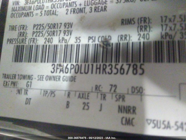 3FA6P0LU1HR356785 Ford Fusion Hybrid Se