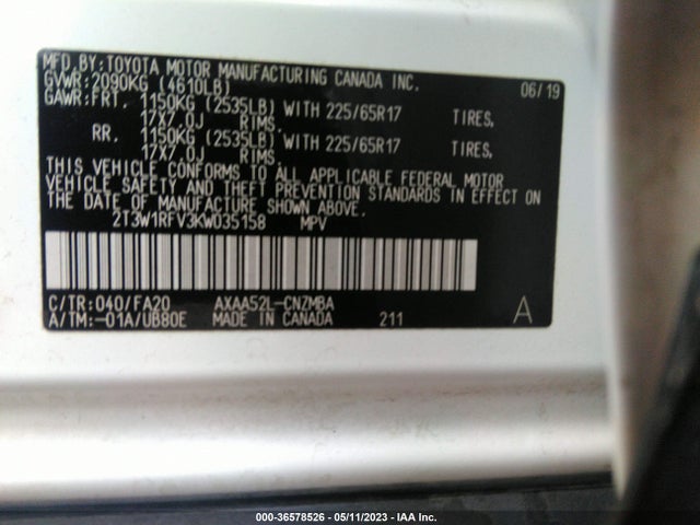 Toyota Rav4 Xle 2019 2T3W1RFV3KW035158 Image 10