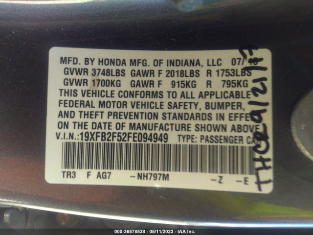 Honda Civic Sedan Lx 2015 19XFB2F52FE094949 Image 9