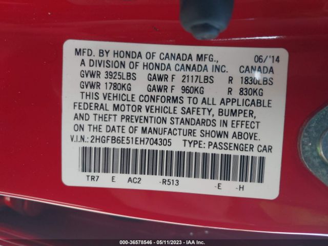 2HGFB6E51EH704305 Honda Civic Sedan Si