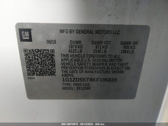 Chevrolet MALIBU LT 2019 1G1ZD5ST8KF106835 Image 9