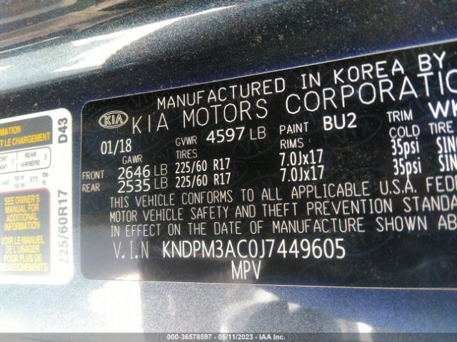 KNDPM3AC0J7449605 KIA Sportage Lx
