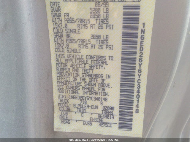 2000 NISSAN FRONTIER 4WD 1N6ED26Y6YC340148 Photo 8