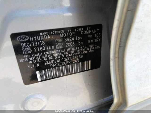 Hyundai ELANTRA SE 2019 KMHD74LF0KU846169 Image 9
