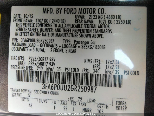 Ford Fusion S Hybrid 2016 3FA6P0UU2GR250987 Image 10