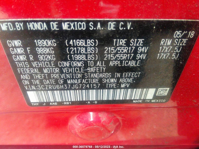 Honda HR-V LX 2018 3CZRU6H37JG724157 Image 9