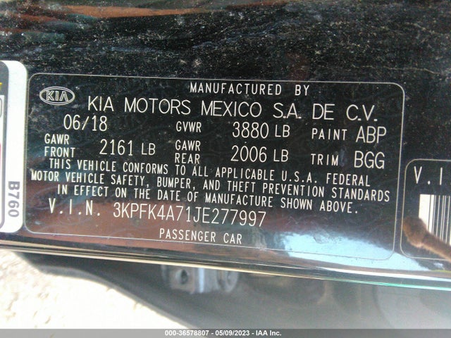 KIA FORTE LX 2018 3KPFK4A71JE277997 Image 9