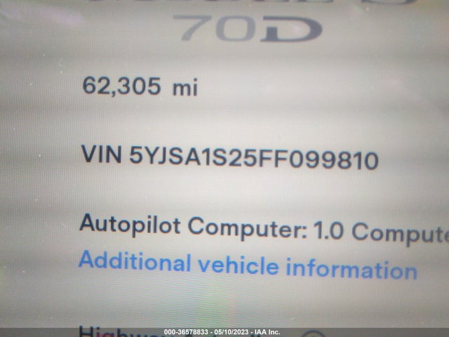 Tesla Model S 85d/70d/90d/p90d 2015 5YJSA1S25FF099810 Image 11