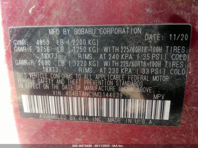4S4BTANC9M3144039 Subaru Outback Limited
