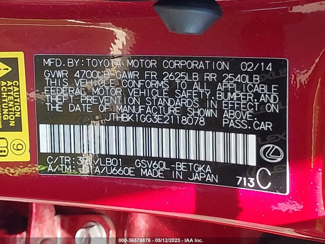 JTHBK1GG3E2118078 Lexus ES 350