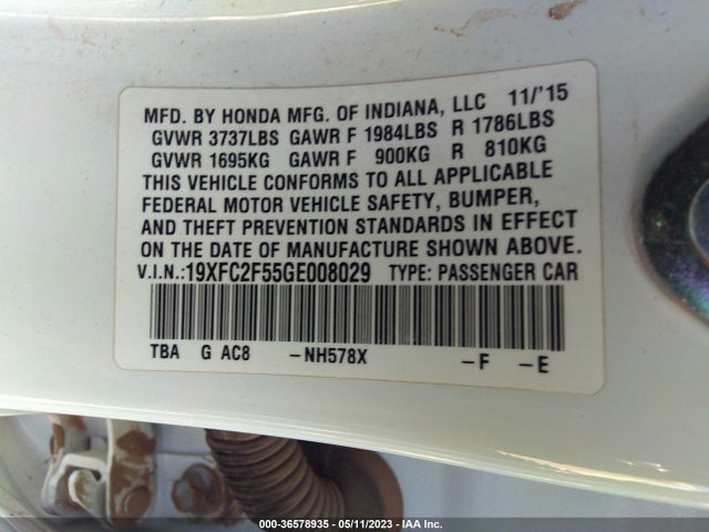 Honda Civic Sedan Lx 2016 19XFC2F55GE008029 Image 9