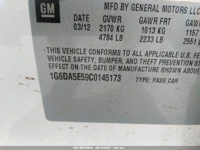 2012 CADILLAC CTS SEDAN VIN: 1G6DA5E59C0145173