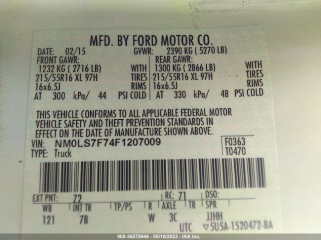 NM0LS7F74F1207009 Ford Transit Connect Xlt