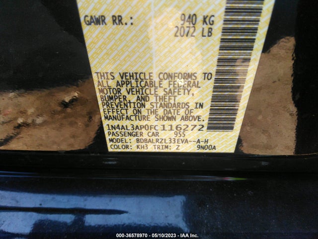 36578970 :رقم المزاد ، 1N4AL3AP0FC116272 vin ، 2015 Nissan Altima 2.5 Sl مزاد بيع