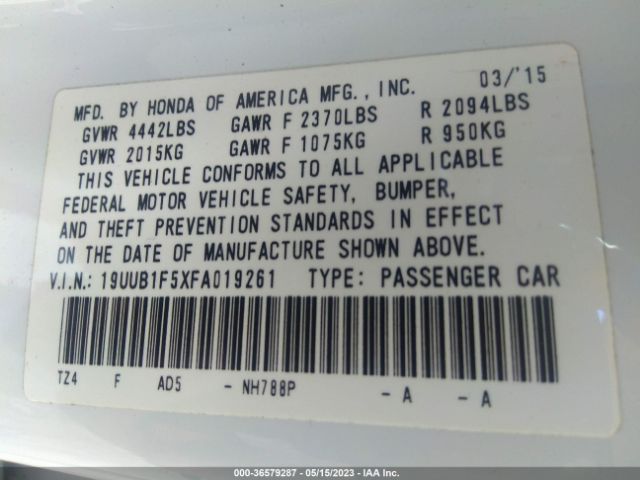 19UUB1F5XFA019261 Acura TLX TECH