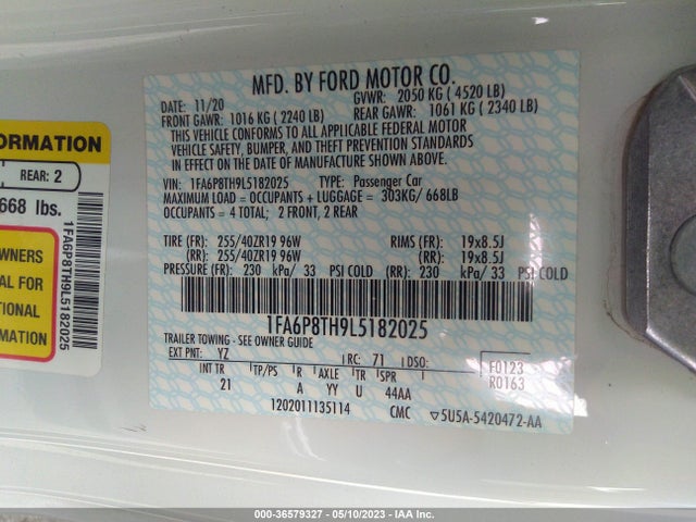 Ford Mustang Ecoboost 2020 1FA6P8TH9L5182025 Image 10