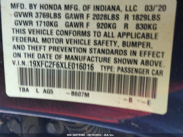 Honda Civic Sedan Lx 2020 19XFC2F6XLE016016 Image 9