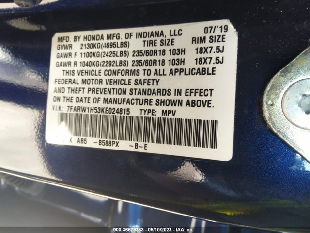 Honda CR-V EX 2019 7FARW1H53KE024815 Image 9