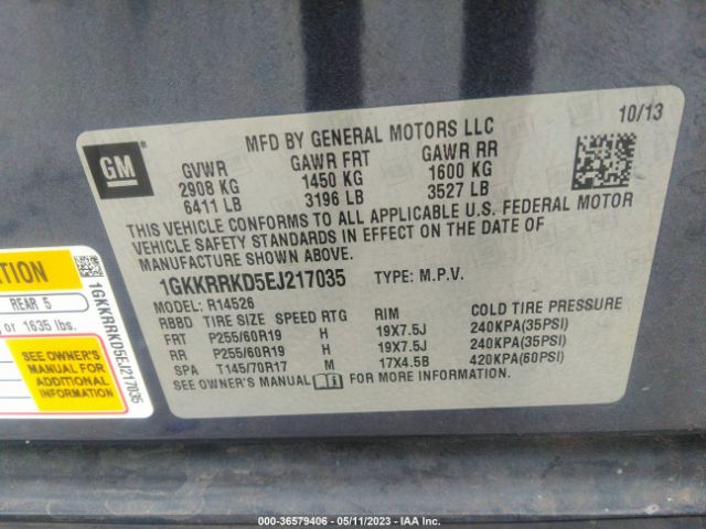 1GKKRRKD5EJ217035 GMC ACADIA SLT