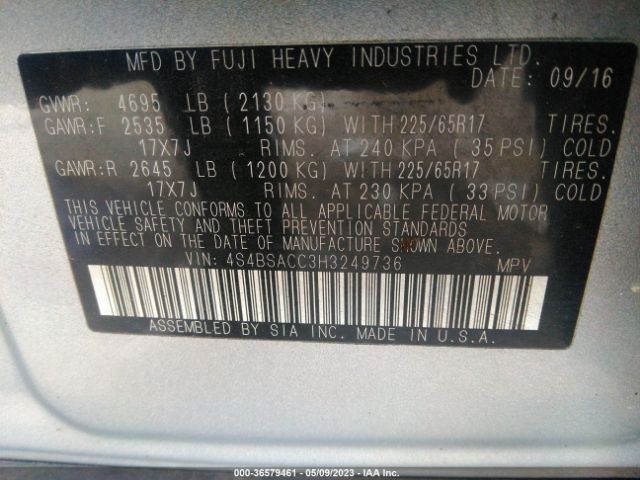 4S4BSACC3H3249736 Subaru Outback Premium
