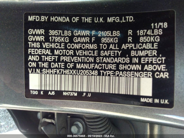 Honda Civic Hatchback Ex 2019 SHHFK7H6XKU205348 Image 9