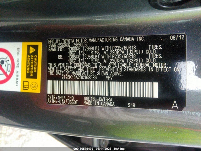 2013 LEXUS RX 350 VIN: 2T2BK1BA2DC169586
