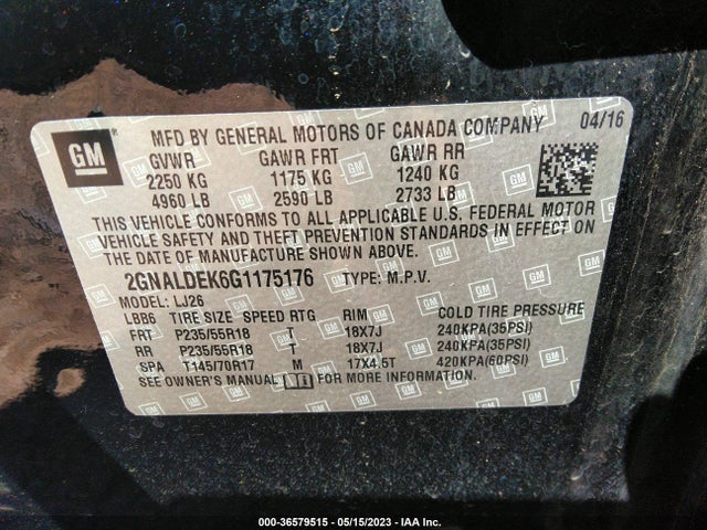 Chevrolet Equinox Ltz 2016 2GNALDEK6G1175176 Image 10