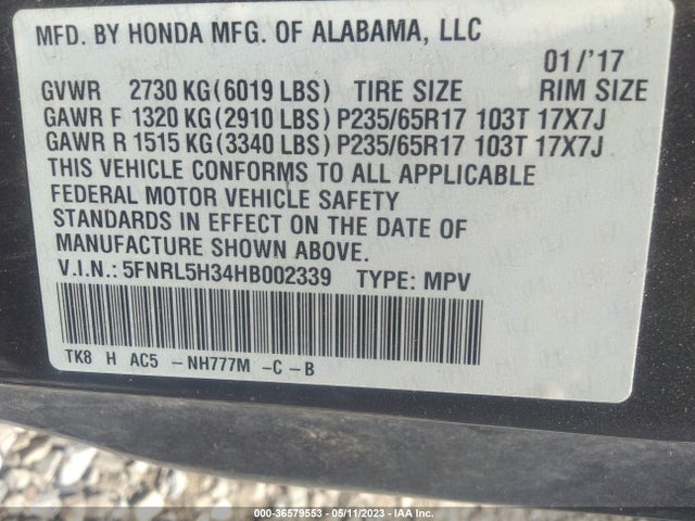 Honda ODYSSEY SE 2017 5FNRL5H34HB002339 Image 9