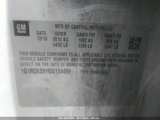 Chevrolet Volt Premier 2016 1G1RD6S51GU134499 Image 10