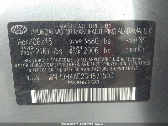 Hyundai Elantra Value Edition 2016 5NPDH4AE2GH671503 Image 11