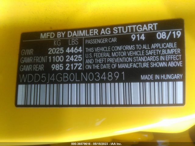 WDD5J4GB0LN034891 Mercedes-Benz Cla Cla 250