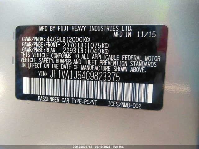 JF1VA1J64G9823375 Subaru Wrx Limited