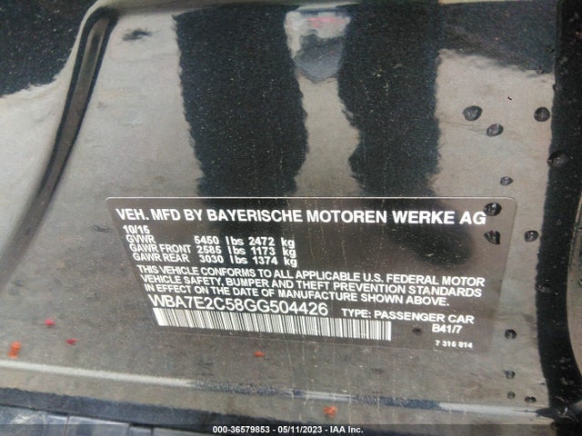 BMW 7 Series 740i 2016 WBA7E2C58GG504426 Image 9