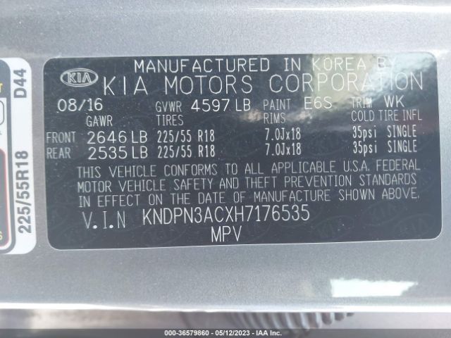 KNDPN3ACXH7176535 KIA Sportage Ex