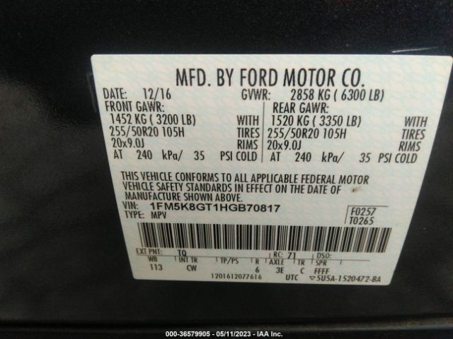 1FM5K8GT1HGB70817 Ford EXPLORER SPORT