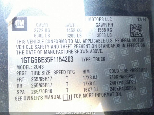 1GTG6BE35F1154203 GMC Canyon 4wd Sle