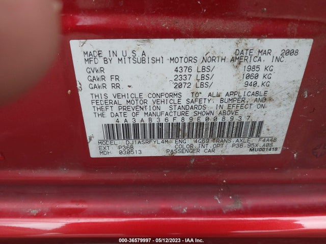 2009 MITSUBISHI GALANT ES/SPORT VIN: 4A3AB36F89E008937