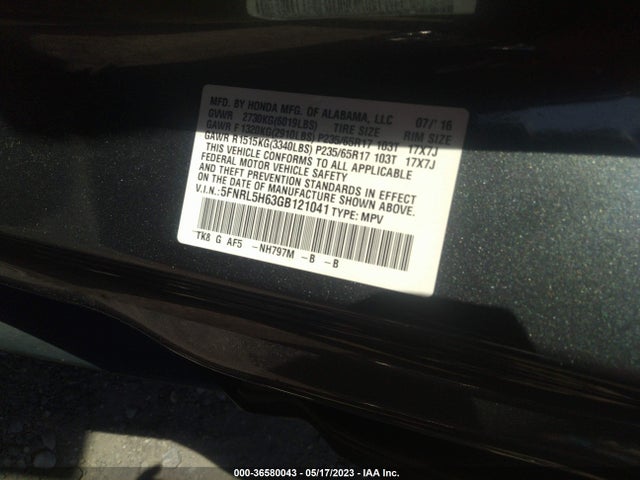 Honda Odyssey Ex-l 2016 5FNRL5H63GB121041 Image 9