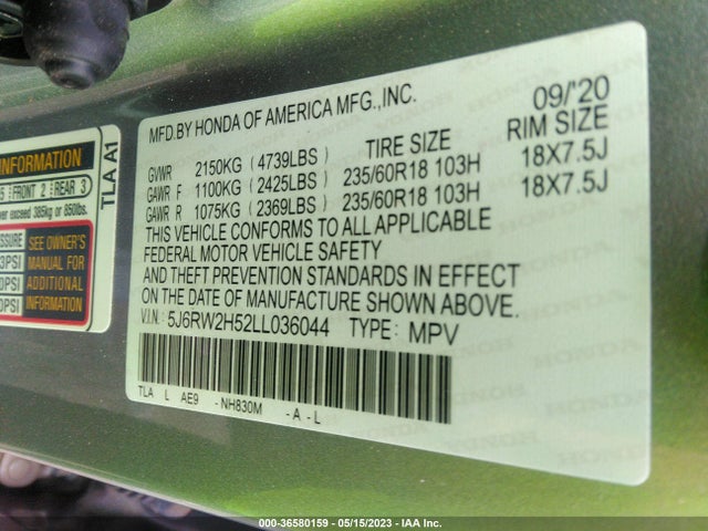 Honda CR-V EX 2020 5J6RW2H52LL036044 Image 9