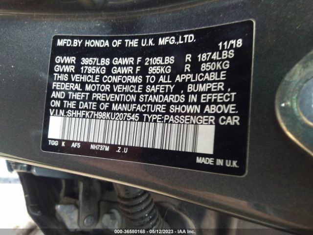 SHHFK7H98KU207545 Honda Civic Sport Touring