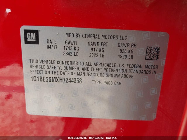 Chevrolet CRUZE LT 2017 1G1BE5SMXH7244368 Image 10