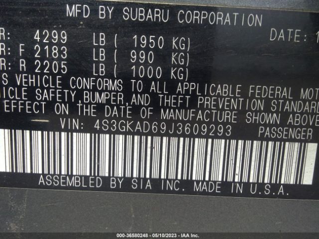 4S3GKAD69J3609293 Subaru Impreza Premium