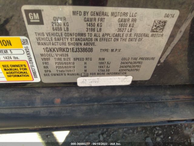 1GKKVRKD1EJ338608 GMC ACADIA SLT