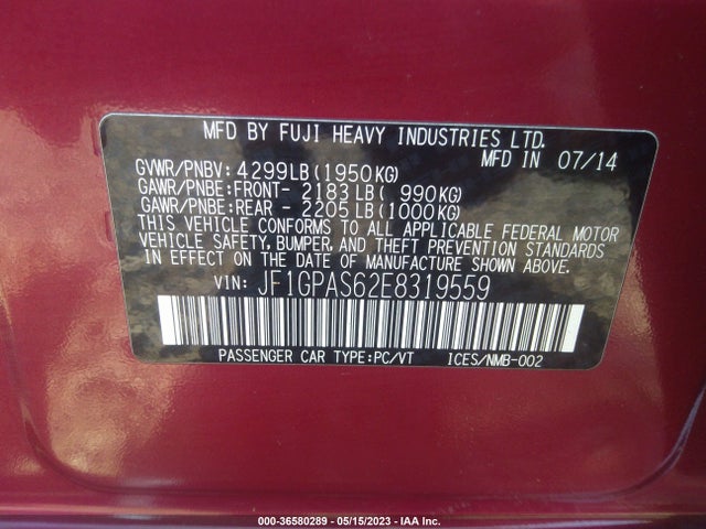 JF1GPAS62E8319559 Subaru Impreza Wagon 2.0i Sport Limited