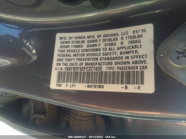 Honda Civic Sedan Lx 2015 19XFB2F52FE227435 Image 9