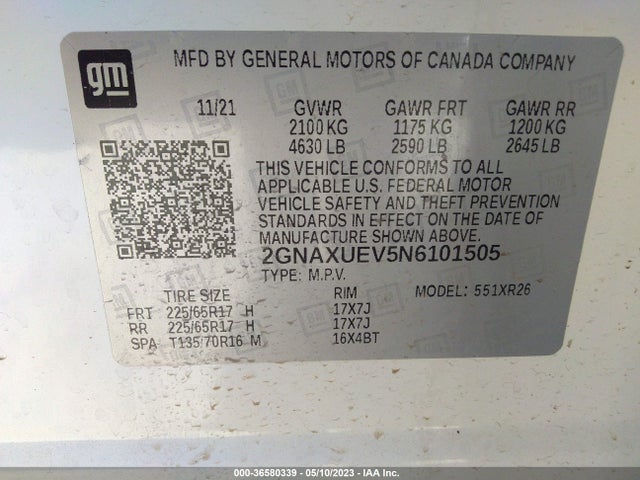 Chevrolet EQUINOX LT 2022 2GNAXUEV5N6101505 Image 9