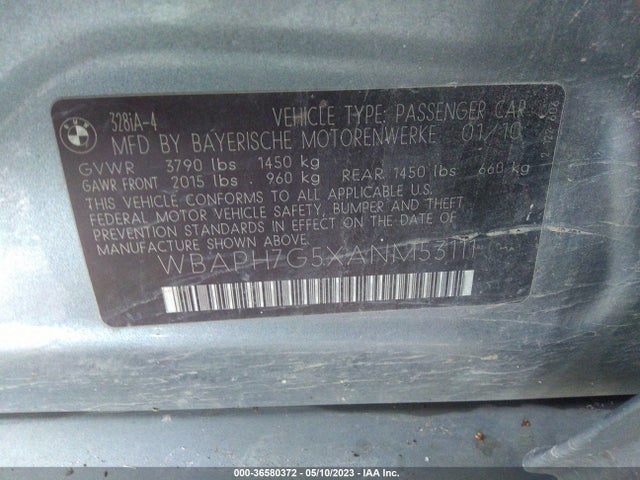 2010 BMW 3 SERIES 328I VIN: WBAPH7G5XANM53111