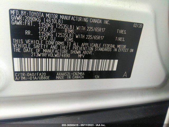 Toyota Rav4 Xle 2020 2T3W1RFV0LW074890 Image 11