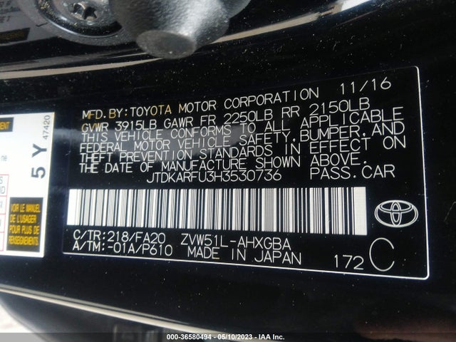 Toyota Prius Two/two Eco/three 2017 JTDKARFU3H3530736 Image 9