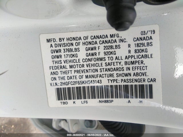Honda Civic Sedan Lx 2019 2HGFC2F65KH543143 Image 11